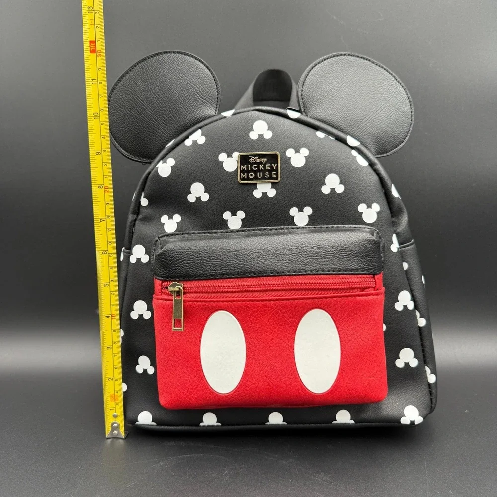 Disney Mickey Mouse Bioworld Mini Backpack Black White Polka Dot Red Pocket‎